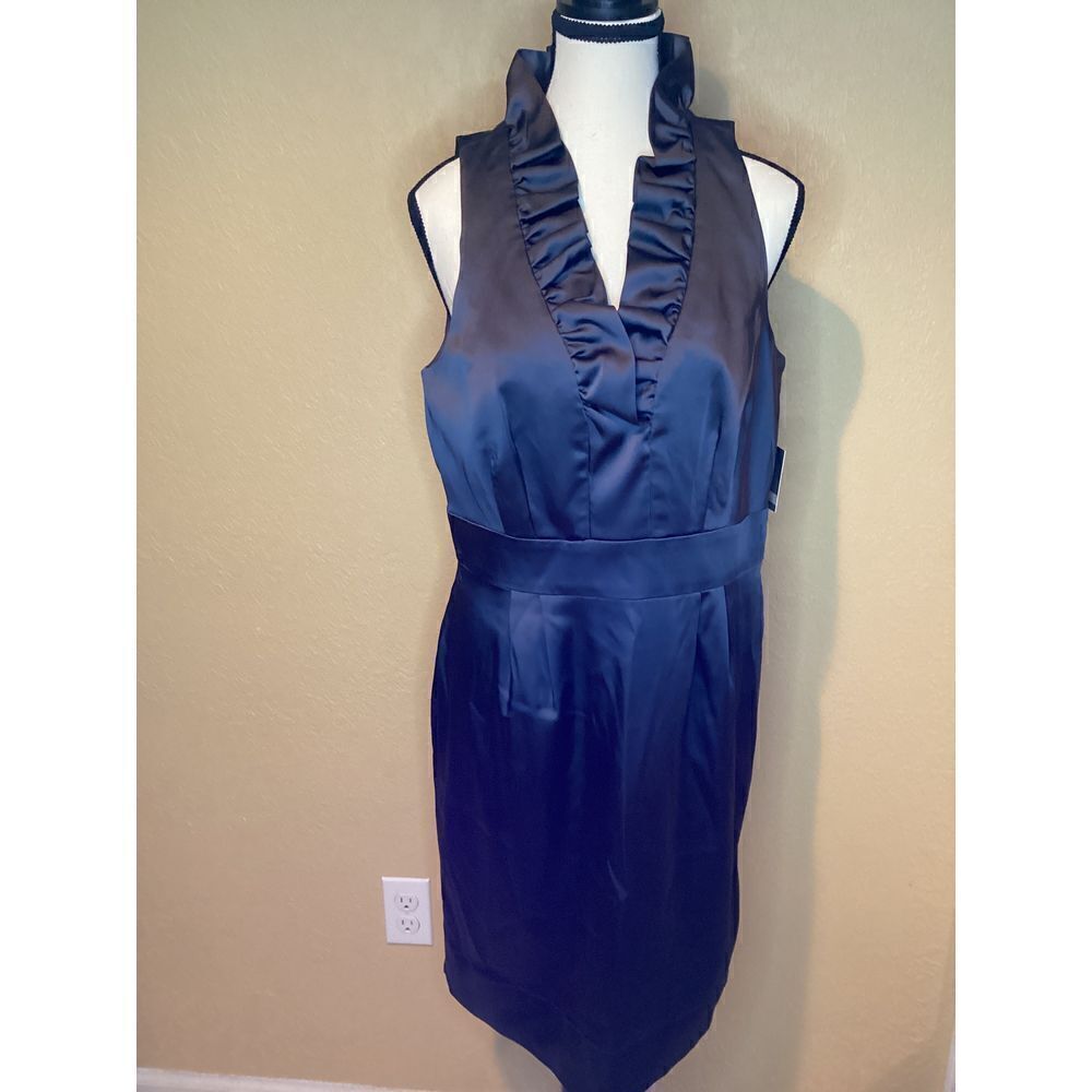 Taylor Pewter Gray Elegant Ruffle Neck Midi Dress for Women Size‎ 12